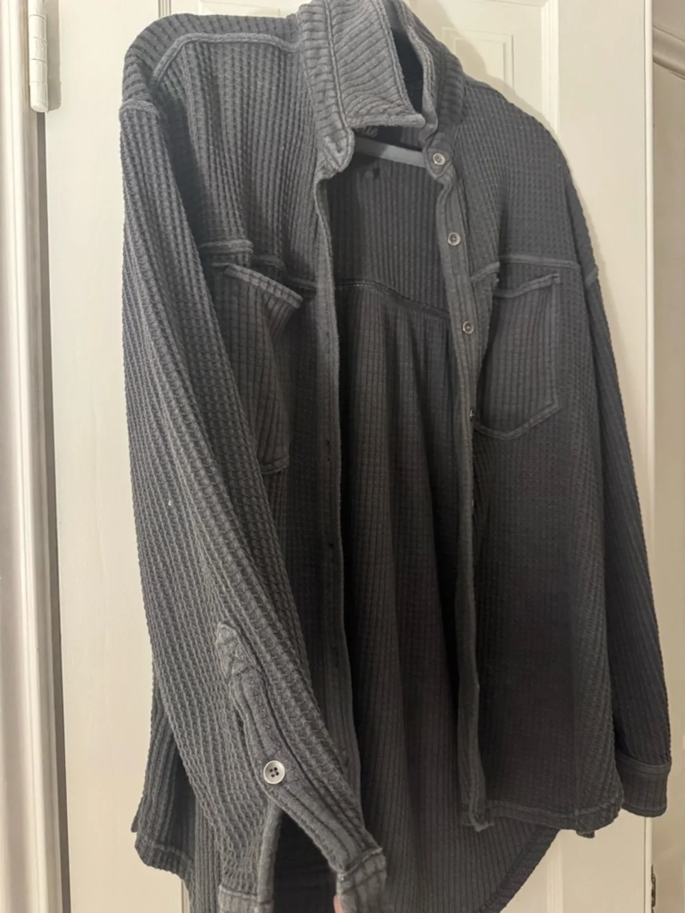 Aerie Charcoal Gray Waffle-Knit Button Cardigan - Picture 2 of 3